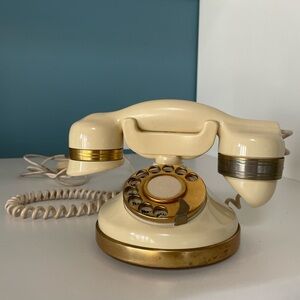 Vintage Cream Rotary Phone with 18k Gold Accents